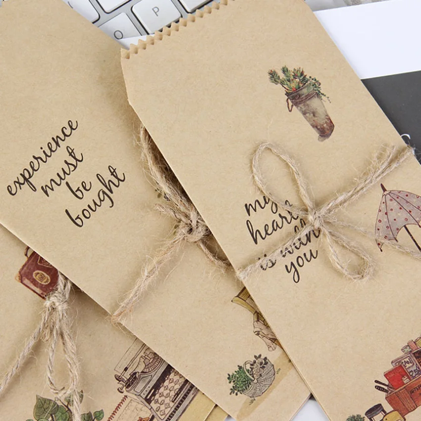 5pcs/pack Vintage Style Multifuction Mini Kraft Paper Envelopes Office Wedding Party Invitation Supplies Party Favor 88x195mm