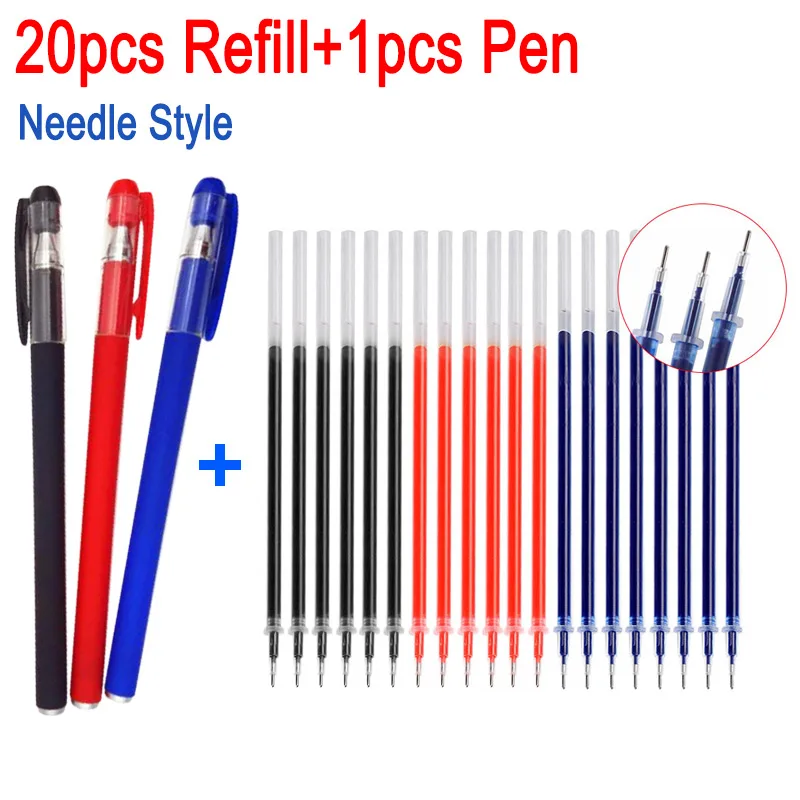 

20pcs+1Pen Gel Pen Refill 0.5mm Needle tip Office Signature Pen Rod Red Blue Black Ink Office School Stationery Accessory Supply