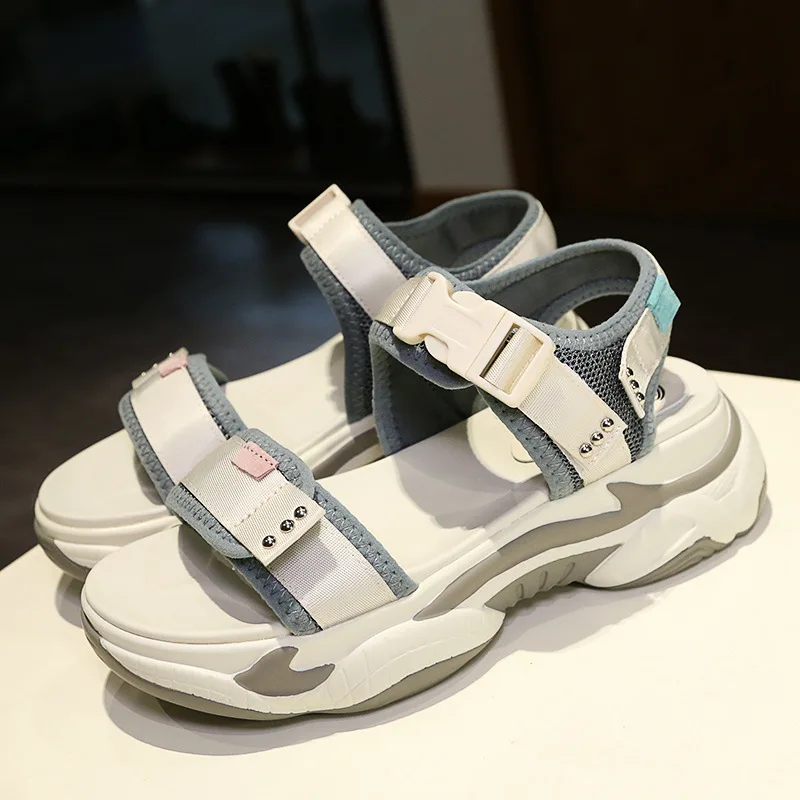 Женские белые сандалии на платформе sandalias mujer бежевые пляжные лето 2019|Боссоножки
