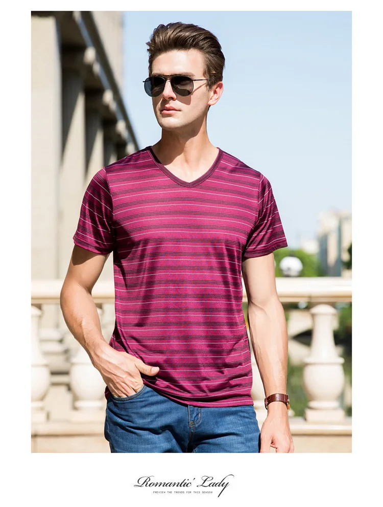 Summer new silk short sleeved shirts mulberry silk large size striped