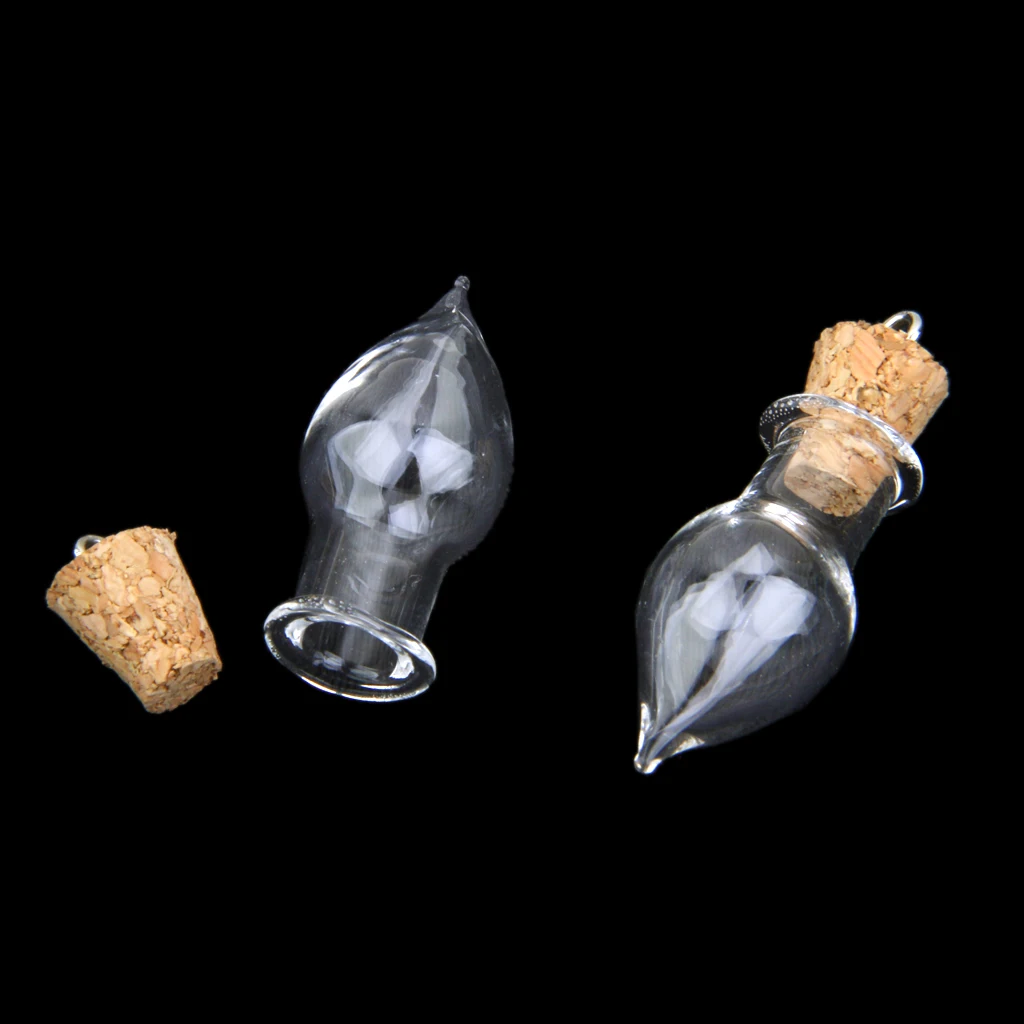 Phenovo 10pc Clear Wishing Bottle Pendants Empty Cork Hand-Blown Vial Necklace  DIY Pendant Fashion Jewelry Accessories