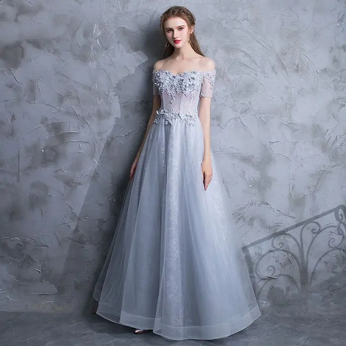 Beauty Emily Burgundy Sexy Satin Evening Dresses Long A line for Women Formal Evening Gowns Party Prom Party Dresses - Цвет: Серый