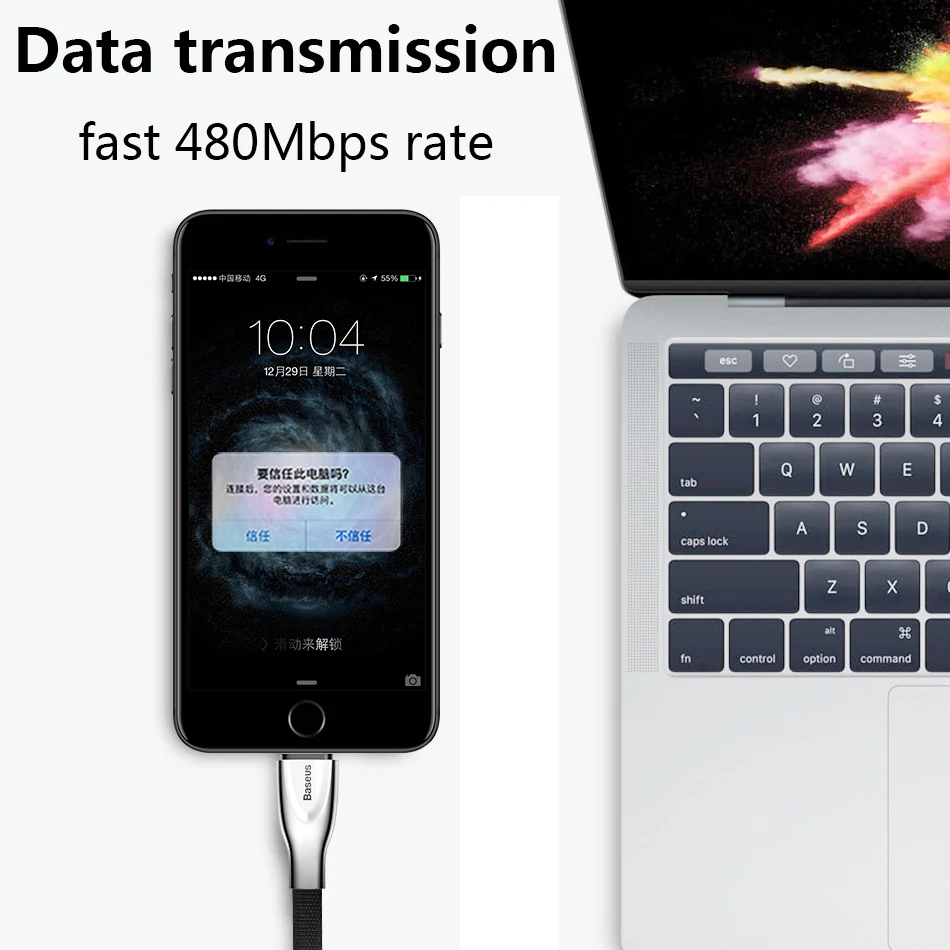 USB кабель Baseus металлический из цинкового сплава для iPhone X 8 7 6 5 быстрой зарядки iPad