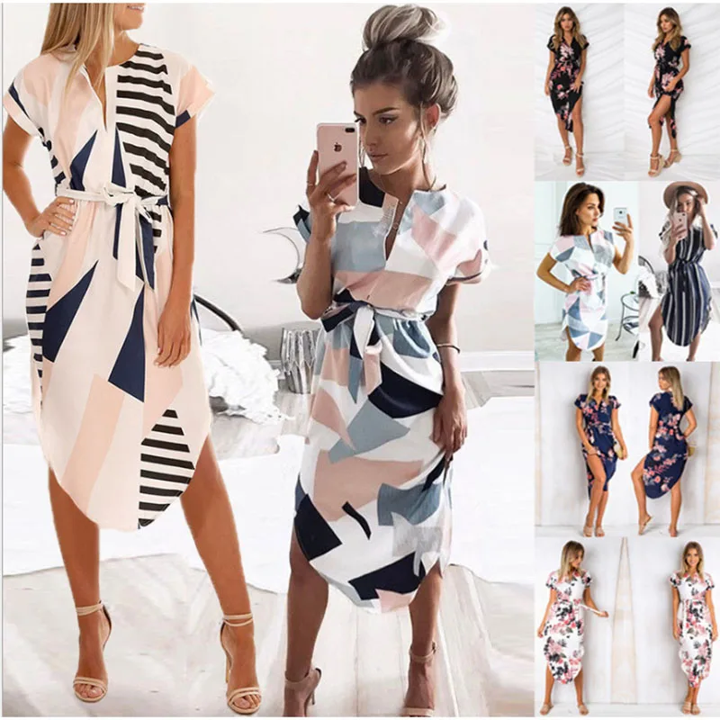 

Summer Women Dress Asymmetry Striped Office Slim Dress Short Sleeve Tunic Bandage Bodycon Beach Party Dress Vestido Mujer W1192