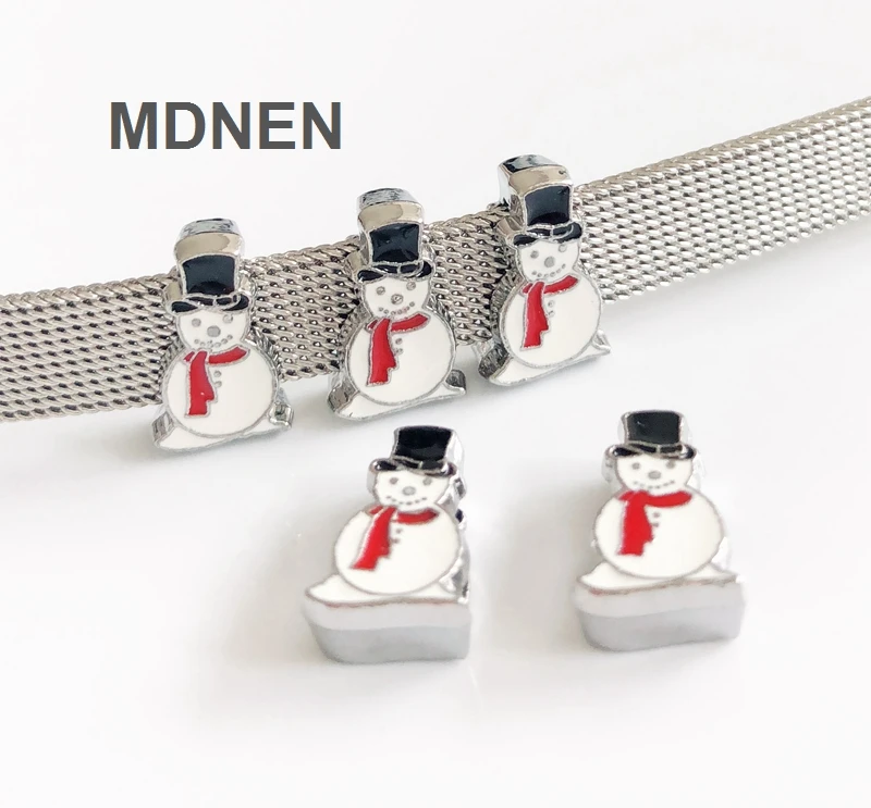 50PCs 8MM Enamel Christmas Xmas Snowman Slide Charms Fit DIY 8mm Pet