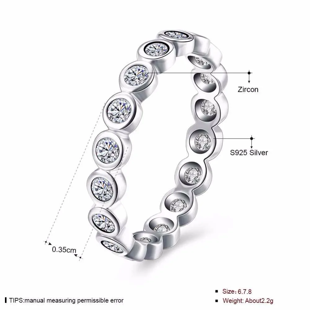 Solid 925 Sterling Silver Ring Simplicity Row Zircon Fashion OL Accessories Rings For Women Wedding Jewelry (JewelOra RI102594)