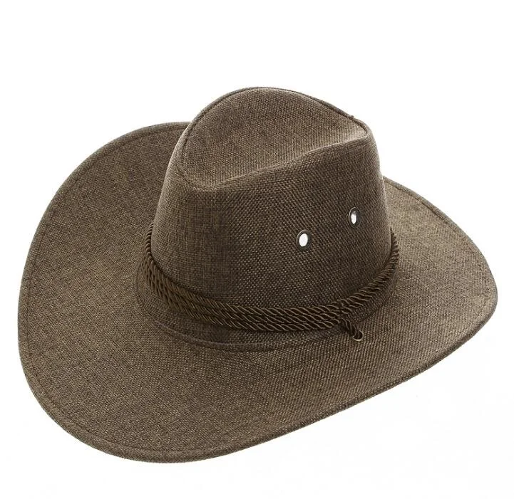 Коричневый Western Cowboy Hat Man Summer Sunshade Fishing Cap Male Sun Protection Anti-ultraviolet Breathable Climbing Outdoor Hats H7268 - Цвет: Коричневый
