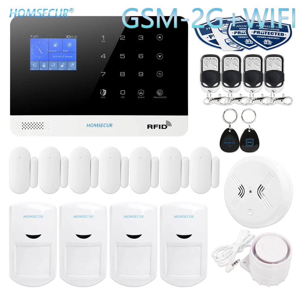 

HOMSECUR Wireless 2G/GSM WIFI SMS Autodial Burglar Alarm System with SOS Intercom (EN/DE/ES/RU/FR/PL/PT/IT Menu Adjustable)