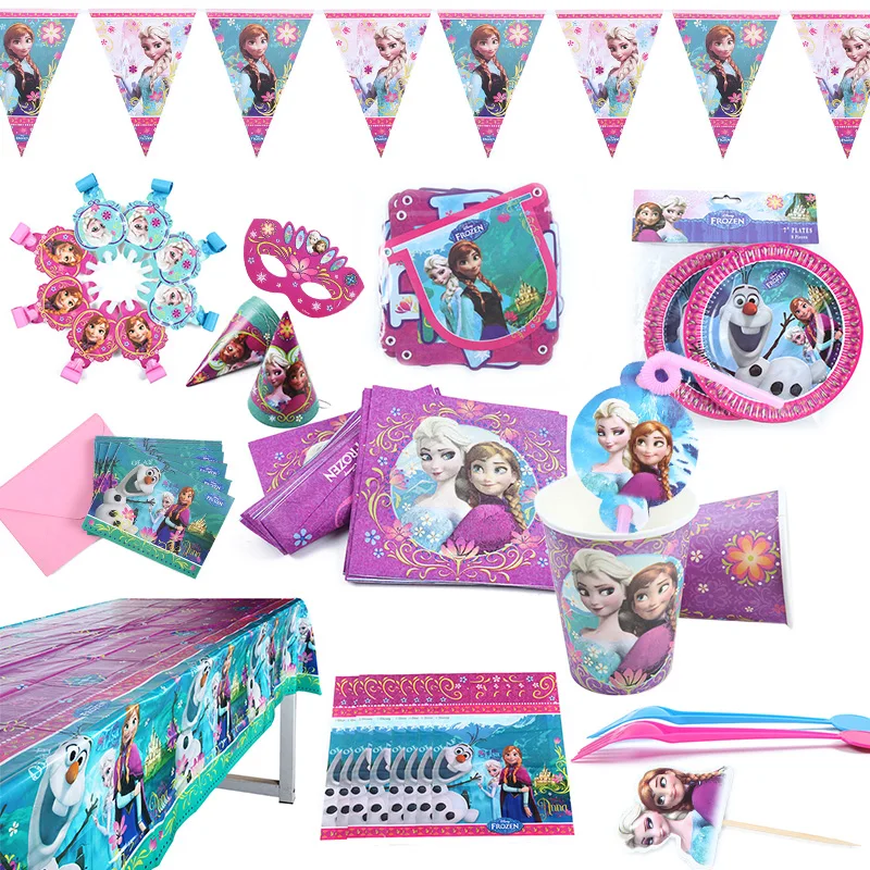 

Disney Frozen Anna and Elsa Princess Birthday Party Decorations kids Disposable Tableware Birthday Party Decorations Supplies