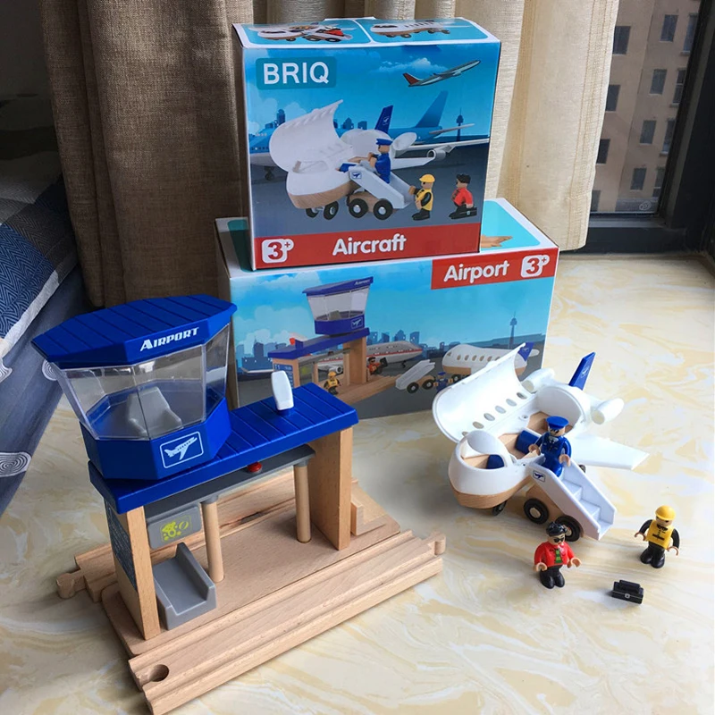 Goede Houten spoor sc egrave;ne accessoires Wit vliegtuig met poppen luchthaven platform compatibel met Thomas houten track brio trein