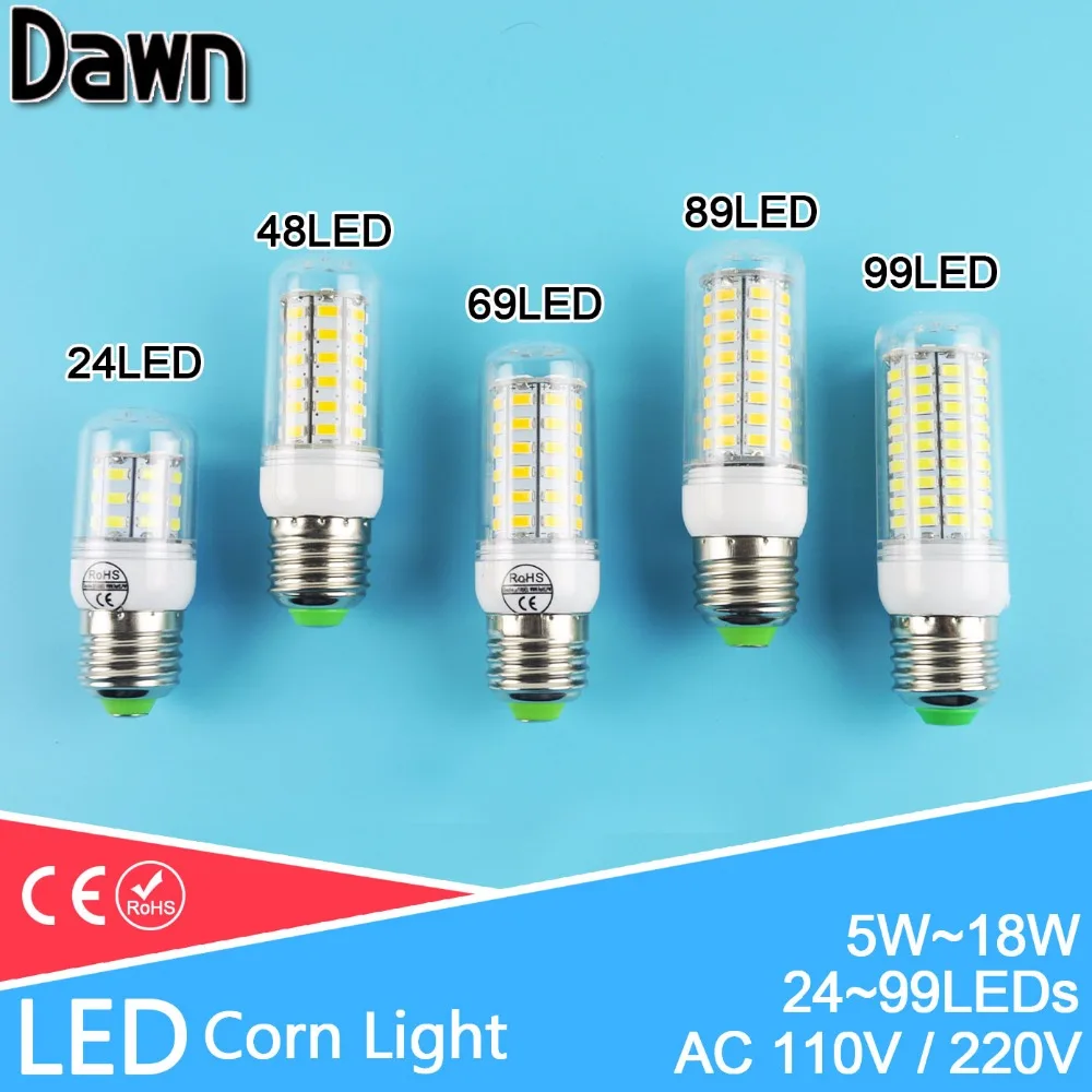 

24~99LEDs Lampada Corn LED Bulb E27 E14 220v 110v LED Lamp SMD 5730 7W 9W 12W 15W 18W Warm Cold white Bombilla Ampoule Lamparas