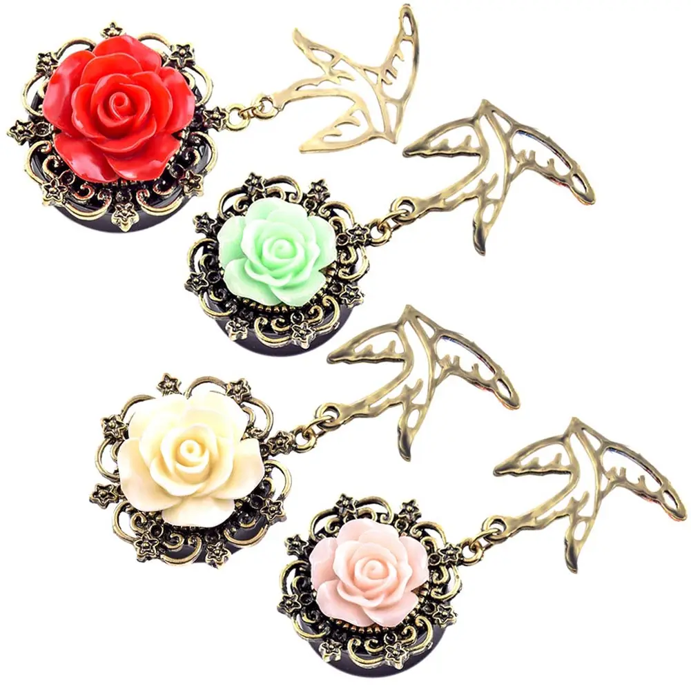 

1 Pc Vintage Flower Dangle Ear Plugs Piercing Jewelry Ear Gauges Tunnels @M23