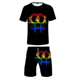 2019 горячая Распродажа уличная LGBT 3D напечатаны мужские наборы футболки с коротким рукавом + шорты LGBT мужские комплекты из двух предметов