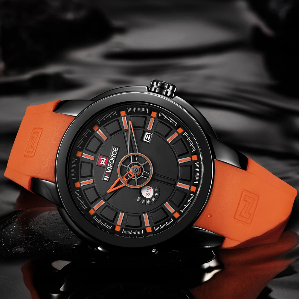 NAVIFORCE الفاخرة العلامة التجارية العسكرية الساعات الرجال الكوارتز التناظرية 3D الوجه المطاط ساعة رجل الرياضة الساعات الجيش ووتش Relogios Masculino NAVIFORCE الفاخرة العلامة التجارية العسكرية الساعات الرجال الكوارتز التناظرية 3D الوجه المطاط ساعة رجل الرياضة الساعات الجيش ووتش Relogios Masculino