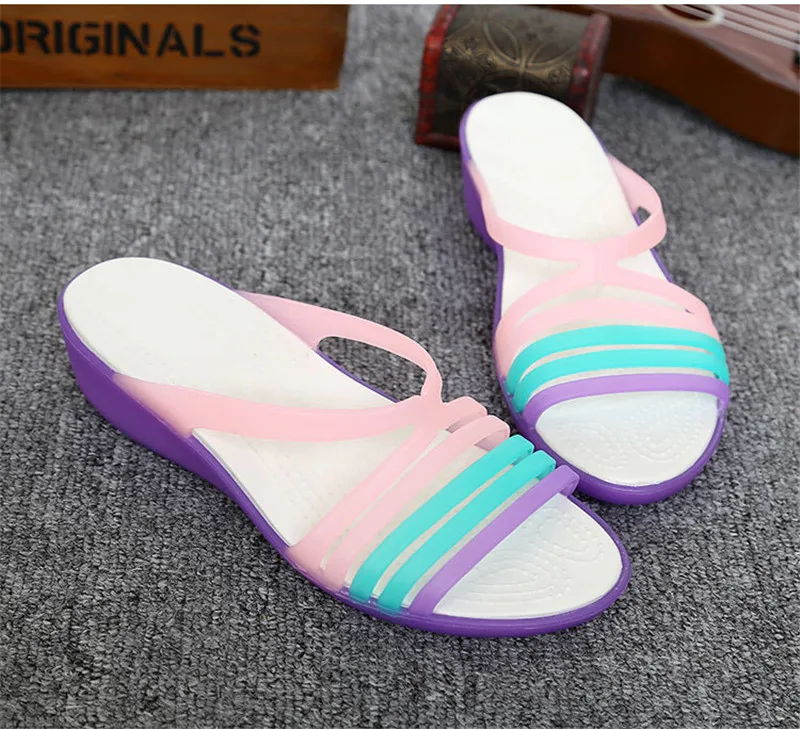 2019 New Summer Women's Sandals Beach Shoes Cindy Colors Wedge Heels Slides Plastic Jelly Shoes Peep Toe Platform Slippers Women (9)