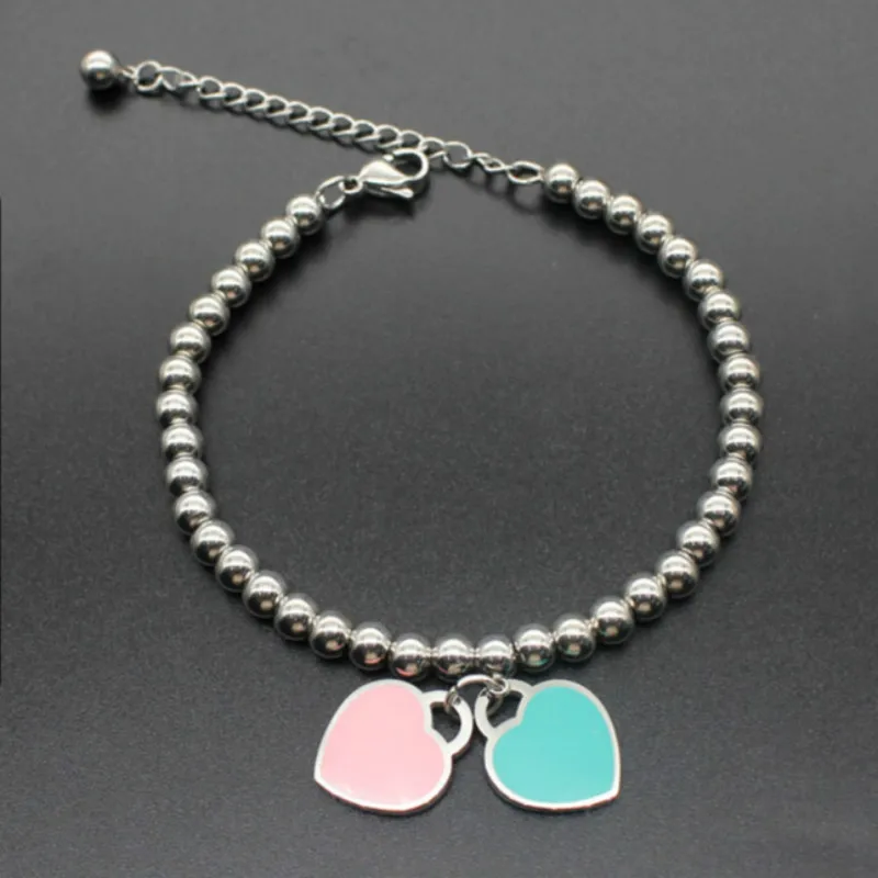 Heart shaped Bracelet Bead Chain Bracelets for Women Stainless Steel