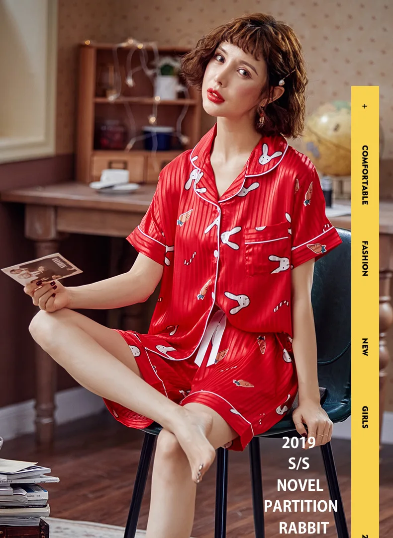 M-XXL Plus Size Women Pyjamas Silk Pajamas For Women New Summer Short Pajama Set Pyjama Femme Pijama Night Suit Fdfklak