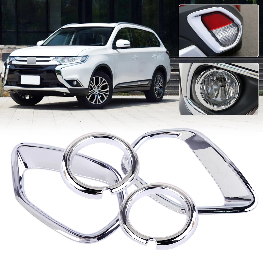 

CITALL 4pcs ABS Chrome Plated Car Front Rear Fog Light Lamp Cover Trim Fit for MITSUBISHI Outlander 2016 2017
