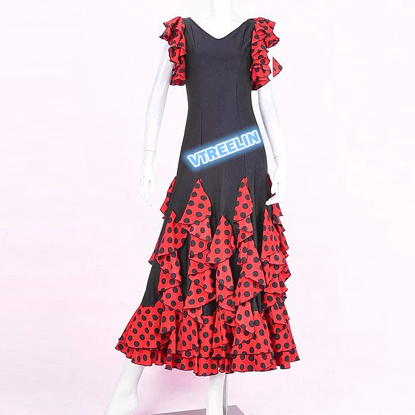 Испанское платье для девочек; костюм; детское платье для испанского фламенко для танго; женское бальное платье для танцев; одежда для вальса; женская одежда в горошек