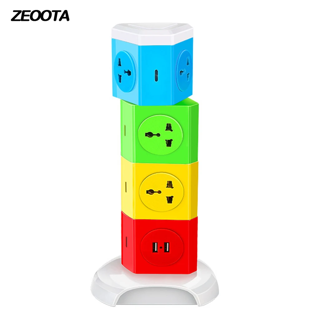 

Vertical Power Strip Universal Extension Socket with USB Charger Plug Overload Leakage Protector Independent Switch 1.8m Cord