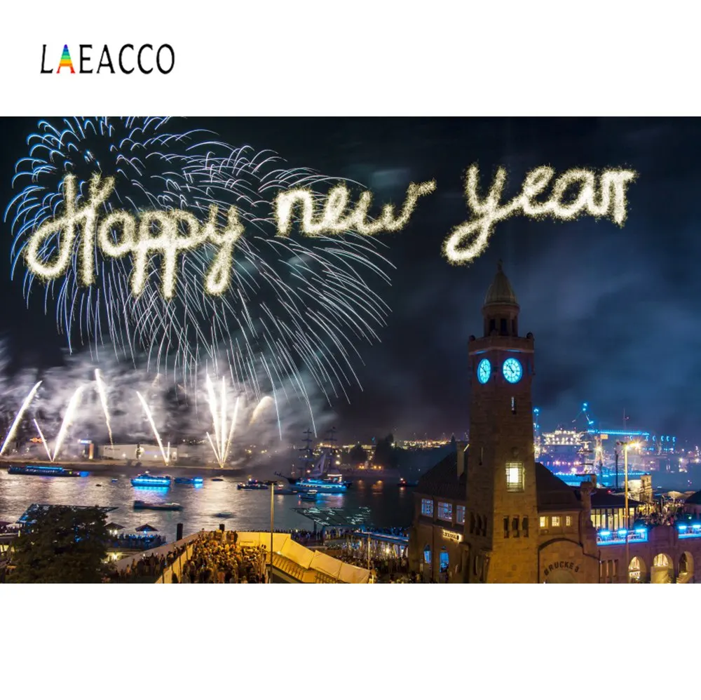 Laeacco с новым годом фейерверки городской Лондонской ночной сценический фон для