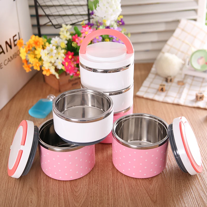 

CHANOVEL Stainless Steel with Handle Food lunch box Container Tableware Dinnerware Sets with Cute Dot Pattern
