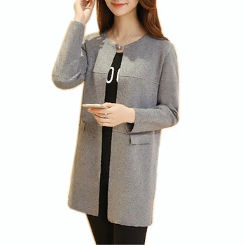 

2019 Girl Casual Long Knitted Cardigan Autumn Korean Women Loose Solid Color Design Sweater Jacket Pink Red wine black gray