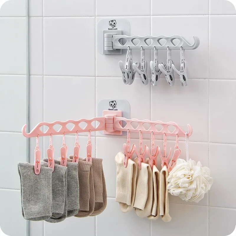 Foldable Wall Mounted Clothes Hangers Clothes Pegs Self adhesive Space