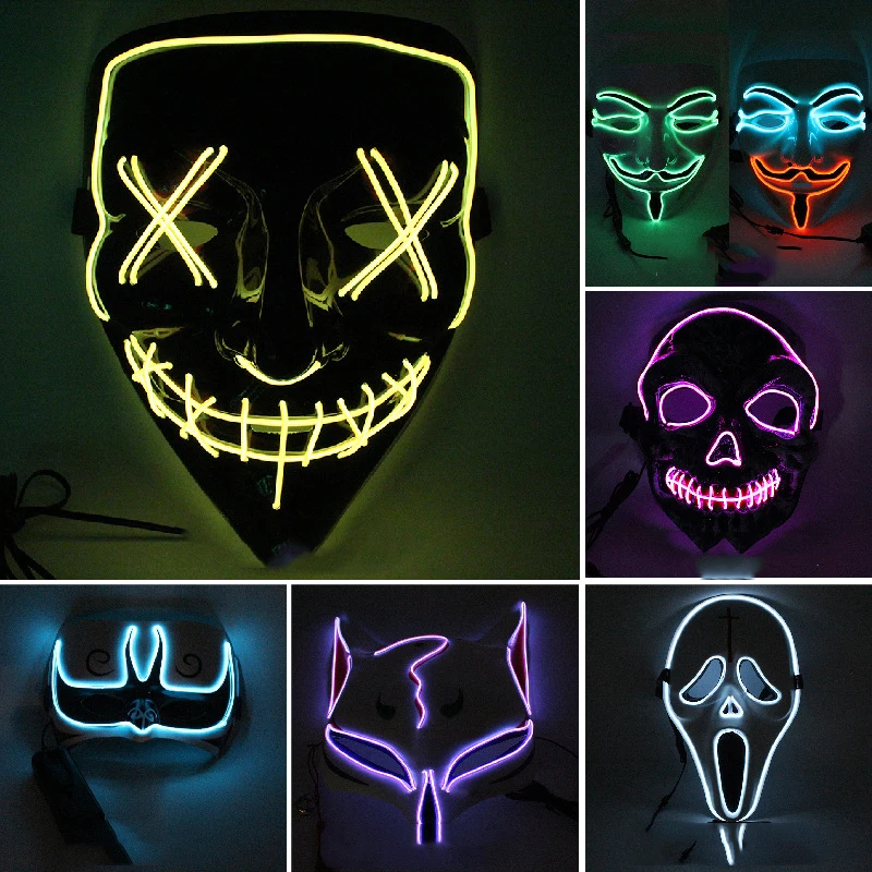 Halloween Mask LED Maske Light Up Party Masks Cosplay Horror Fox Rabbit Pumpkin Ghost Step Performance dress up | Дом и сад