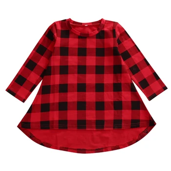

Cute Toddler Kids Girls Dress 2017 Spring Long Sleeve Red Plaid Children Dresses Casual Cotton Dress 1-6Y