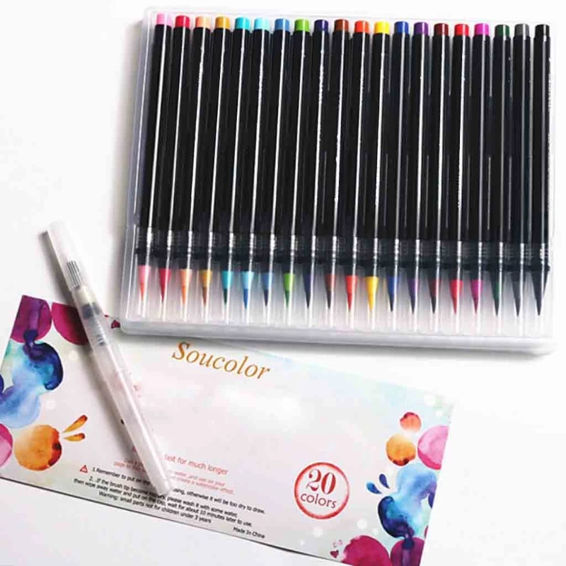 

20 Colors Watercolor Marker Pen Soft Brush Calligraphy Sketch Drawing Painting Sharpie Marker