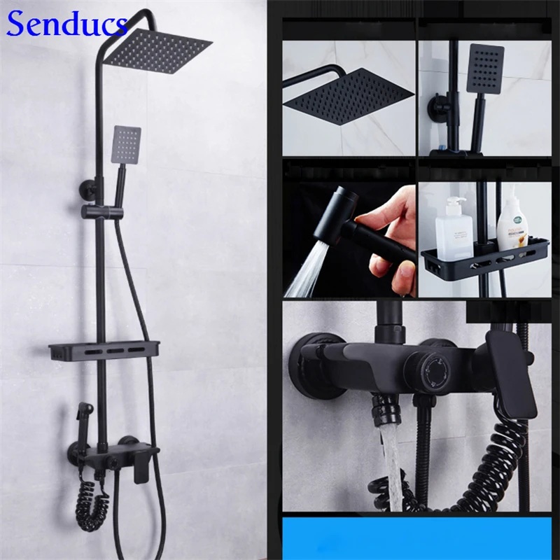 Senducs Black Bathroom Shower Set Black Bathroom Toilet Bidet for Hig