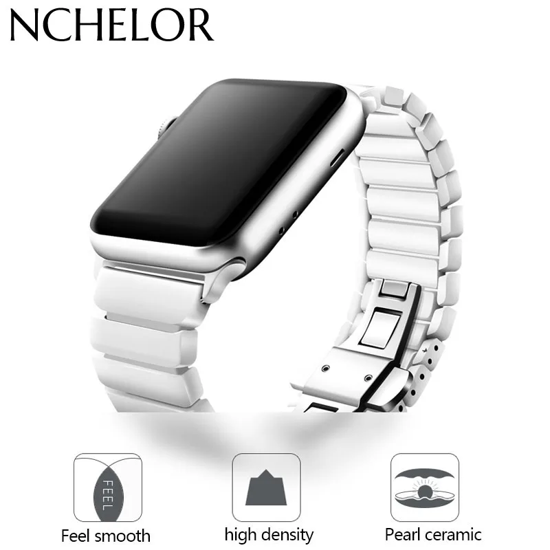 

Ceramic Watch Band for Apple Watch 38/42mm Series 1 2 3 Link Bracelet Butterfly Buckle Black White Glossy Smart Watch for iwatch