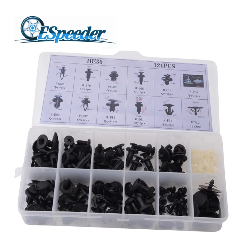 

ESPEEDER 121Pcs/Set Mixed Auto Fastener HE30 Car Nylon Bumper Fender Push Type Rivets Retainer Clips For Honda