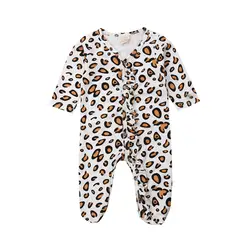 Focusnorm/комбинезон для новорожденных девочек и мальчиков; одежда с леопардовым принтом; комбинезон с длинными рукавами и круглым вырезом;