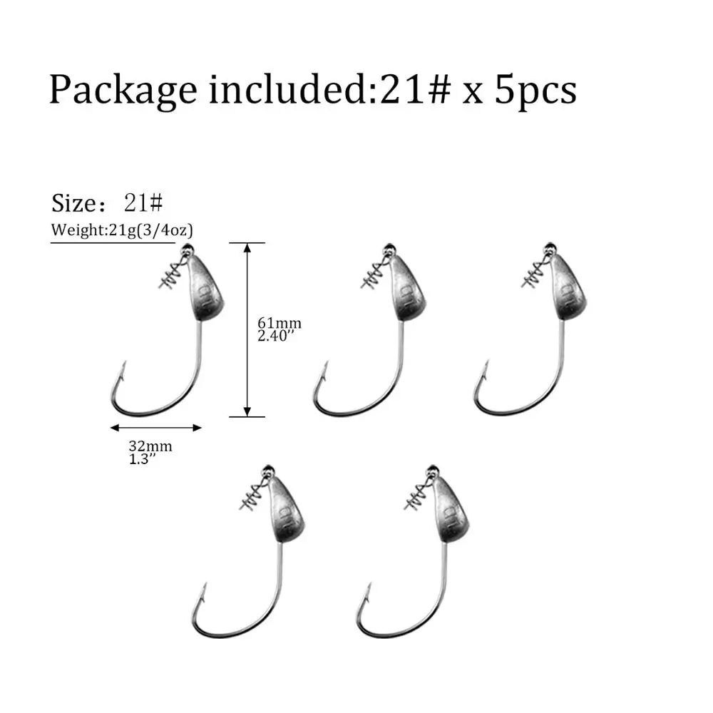 5 шт., 3,5 г, 5 г, 7 г, 10 г, 15 г, 18 г, 21 г, свинцовая головка, рыболовные крючки с винтовой головкой, с наживкой, хранитель для рыбалки - Цвет: 5pcs 21g