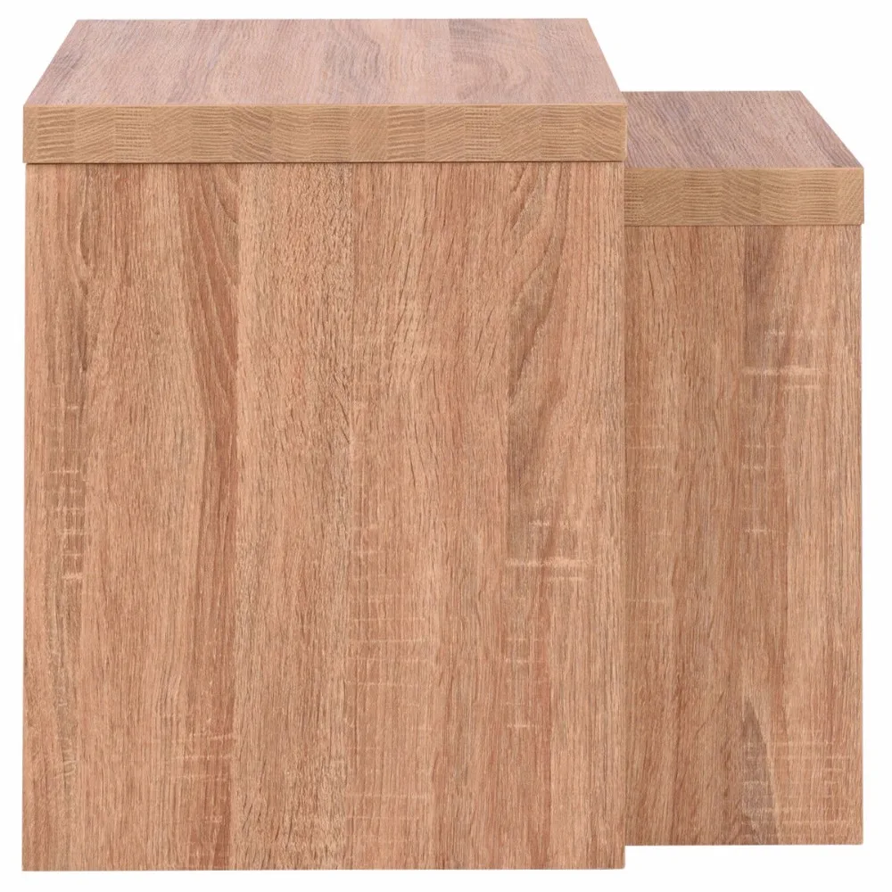 Giantex Set of 2 Nesting Coffee End Table Side Table Wood Color Living Room Furniture HW58203