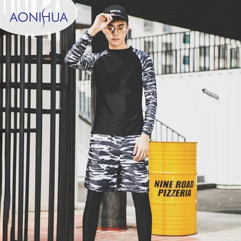 

2019 Men's Bathing Shorts Jersey Long Sleeve Pants Split Beach Pants Men's Swimming Suit Sunscreen Leisure Swimming Suit
