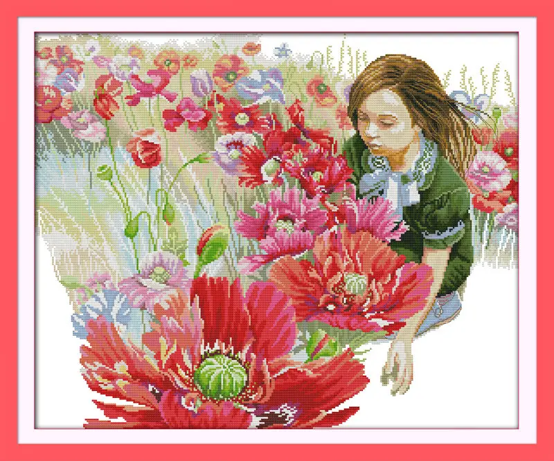 

The girl in the flowers Printed on Canvas DMC Counted Chinese Cross Stitch Kits printed Cross-stitch set Embroidery Needlework