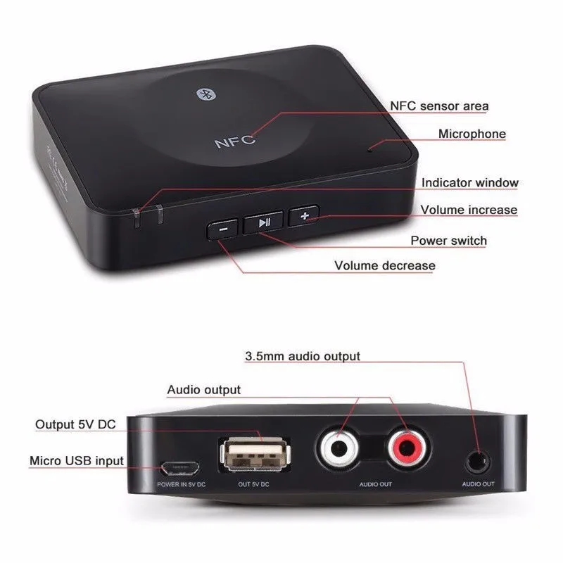 NFC Bluetooth Wireless Desktop Stereo Audio Music Receiver DVD Player Car Speaker USB Adapter (14)