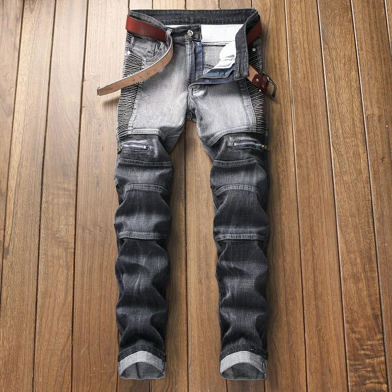 Уличный стиль для мужчин джинсы для женщин хип хоп стильный лоскутное цвет длинные джинсовые штаны до колена на молниидизайн