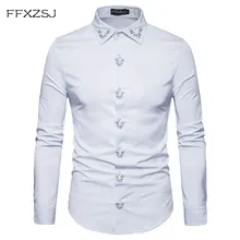 FFXZSJ brand Spring Royal Court Style Solid  Floral  Embroidered  Solid Dress Lapel shirt Slim Fit Casual Long Sleeve men Shirt 