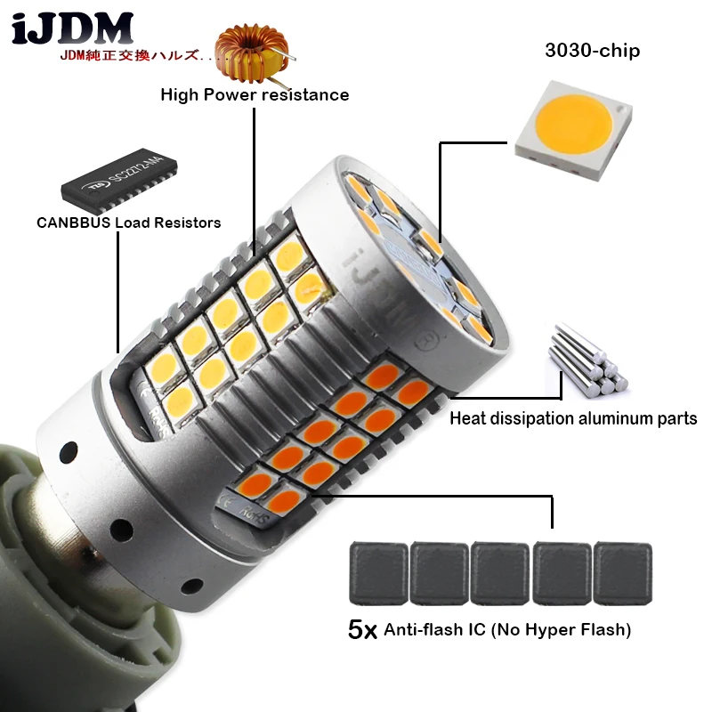 IJDM 4 шт. Canbus без ошибок BAU15S светодиодный без гипервспышки Янтарный Желтый 48-SMD 3030 светодиодный 7507 PY21W светодиодный лампы для указателей поворота