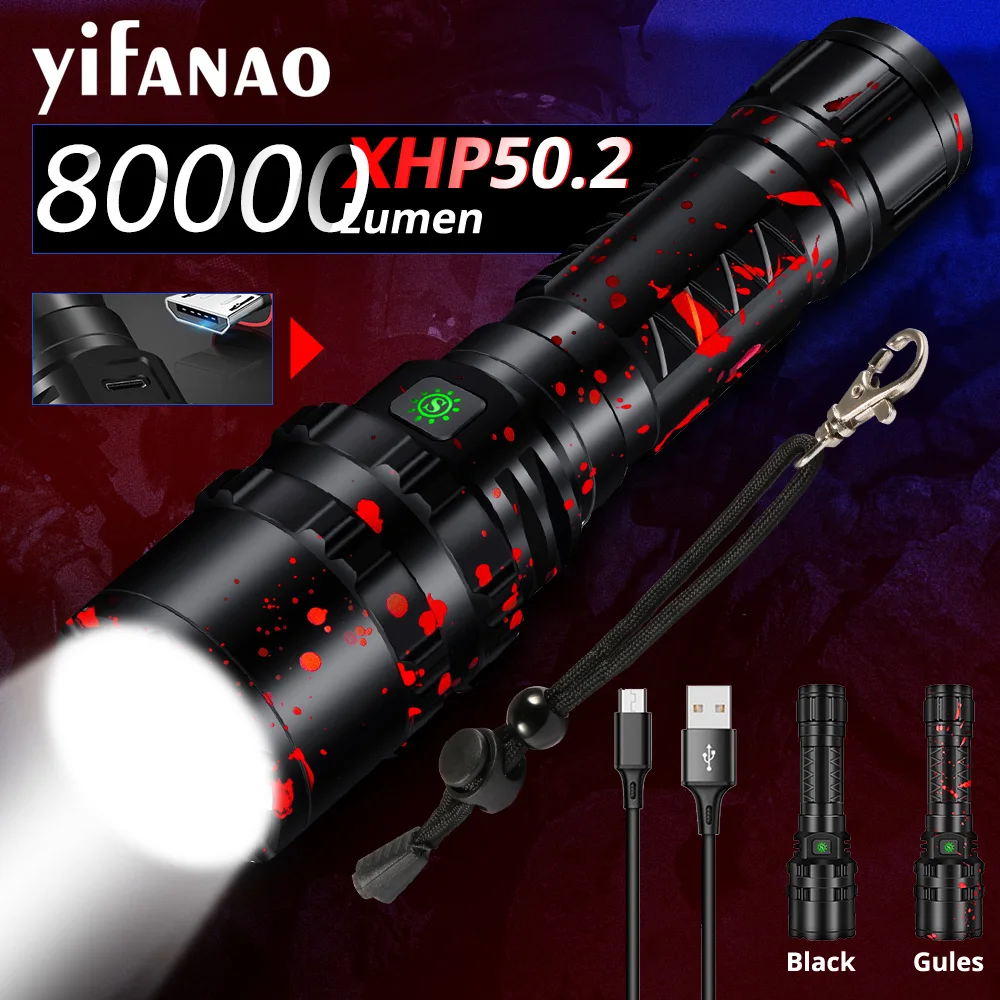 

Xlamp 5000LM XHP50.2 LED Flashlight Hunting Flash Light L2 Waterproof Torch Powerful Camping Lanterna Use 18650 26650 Battery