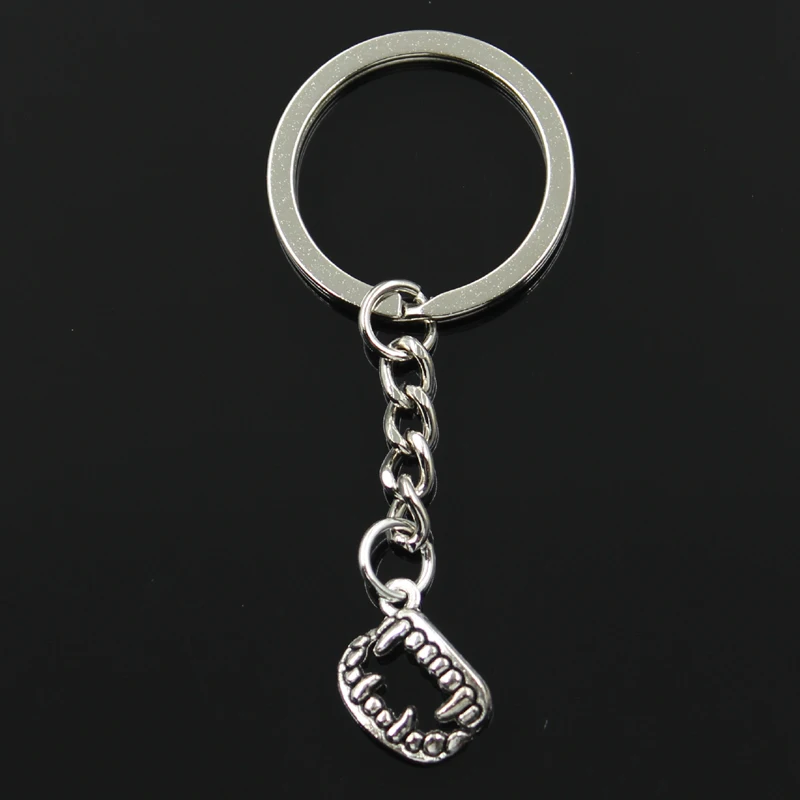 

Fashion 30mm Key Ring Metal Key Chain Keychain Jewelry Antique Silver Plated vampire dracula fang teeth 17x12mm Pendant