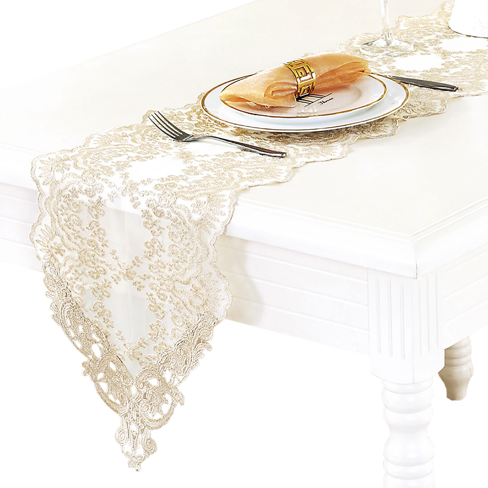 

1pcs Europe Embroidered Table Runner Table Cover Lace Cloth Coffee Table Flag White TV Cabinet Long Tablecloth Home Textile