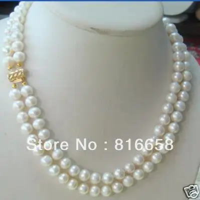 

Free shipping@@2 rows 7-8MM DOUBLE STRAND WHITE PEARL NECKLACE GP