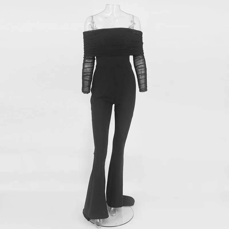 Slaygirl осень зима женский спортивный комбинезон белый элегантный длинный комбинезон облегающий сексуальный комбинезон с открытыми плечами спортивный костюм - Цвет: black
