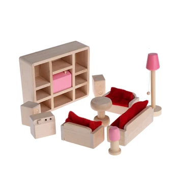 

1Set Wooden Furniture Dolls House Miniature 6 Room Set Doll Furniture Toys Gift For Children Kid educational playthings1-6 years