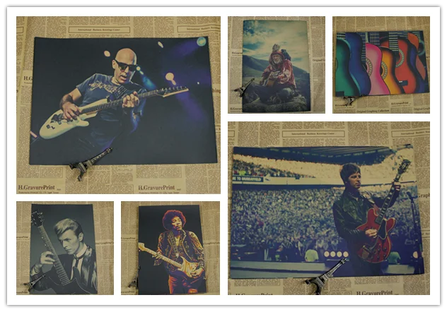 

Guitarist musician poster retro kraft rock master piano line musical instrument decorative painting/wall sticker Part.2
